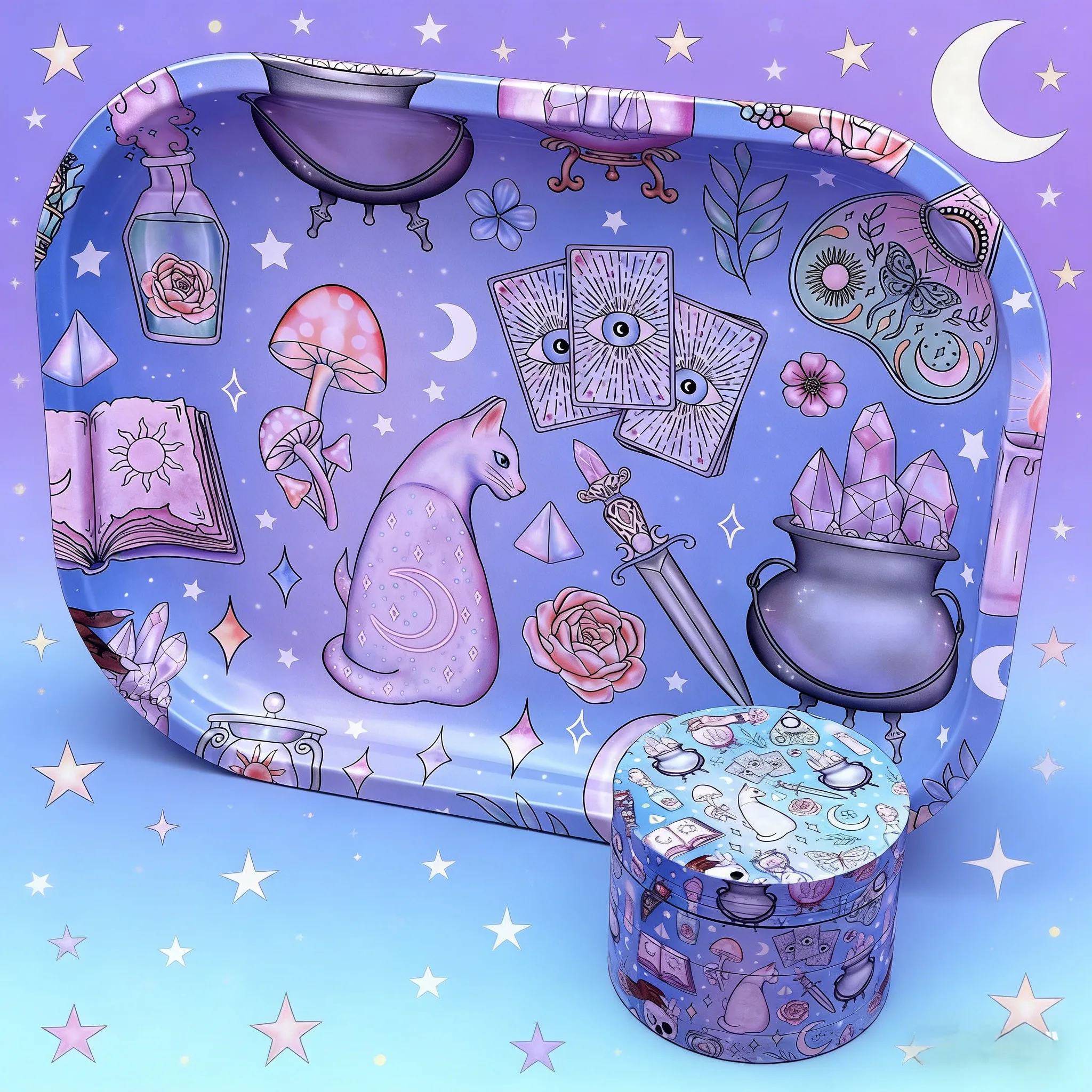 1/2 Pack Mystical Cats Herb Grinder Rolling Tray