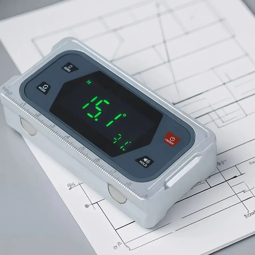 Busur Derajat Digital dengan Basis Magnetik, Layar LCD Backlit, Basis V-Groove, Inclinometer Digital, Fitur Suara, Layar Backlit, Pencari Sudut