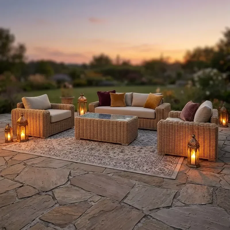 Traditional Style Outdoor Rattan Garden Furniture Set, Waterproof and Durable Patio Sofa