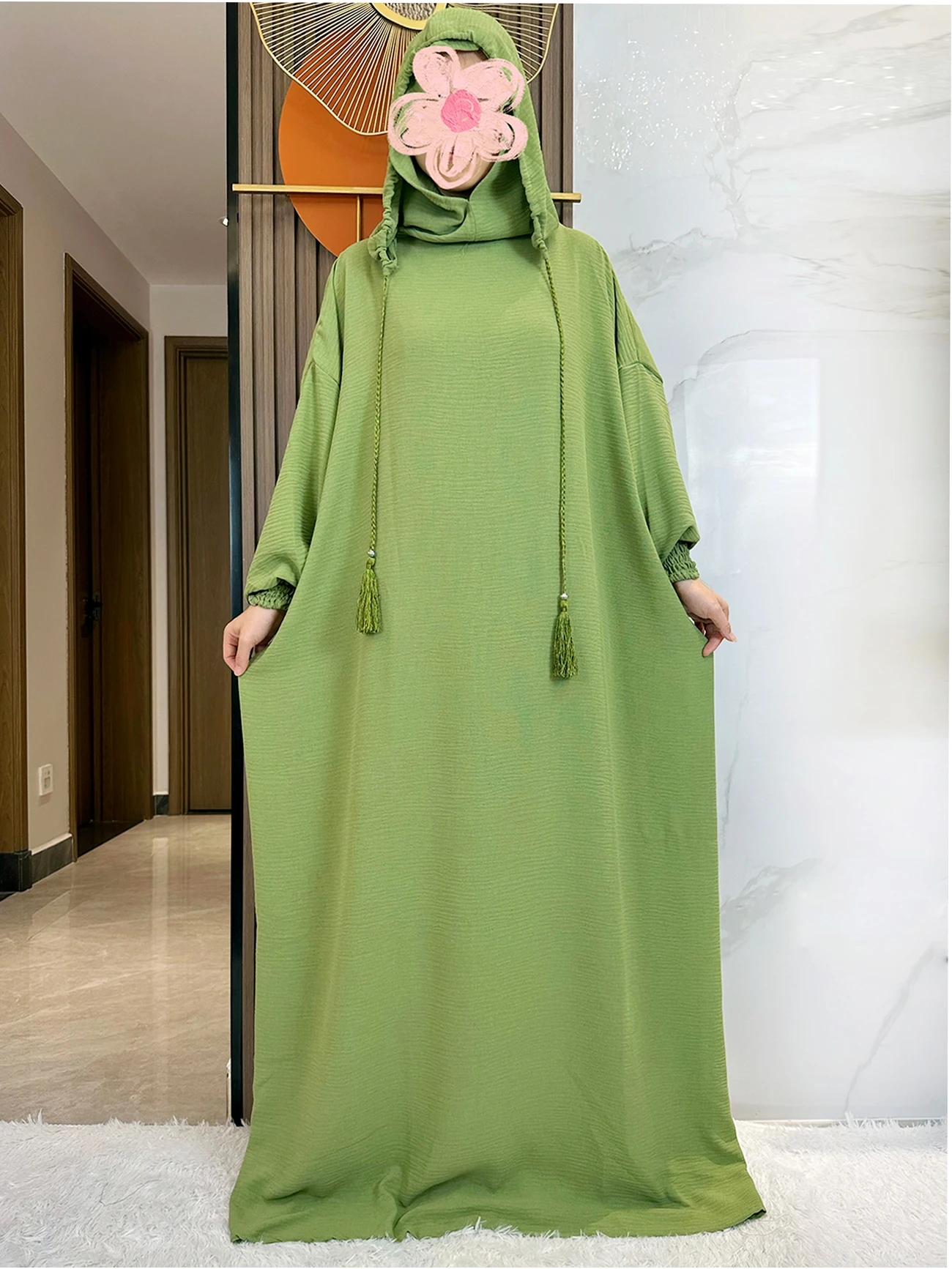 2024 Women Abaya Muslim Ramadan Prayer Clothing With Hooded Jalaba Solid Casual Batwing Sleeve Arab Oriental Robe Eid Djellab