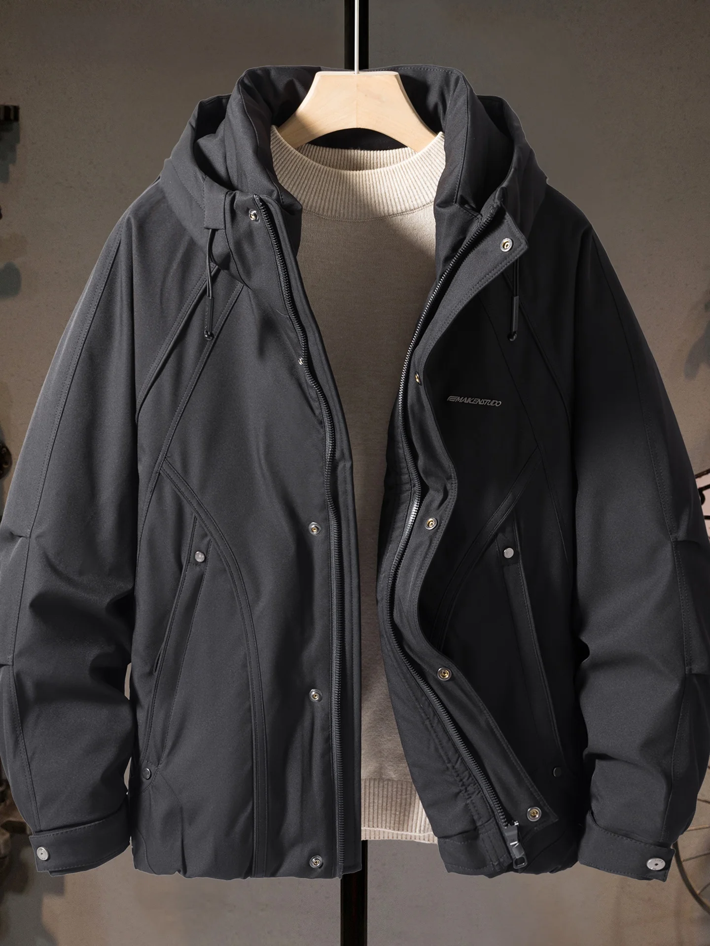 

Мужская утепленная куртка с капюшоном для активного отдыха, теплая зимняя куртка в ретро-стиле из полиэстера, с длинными рукавами, на молнии, для улицы