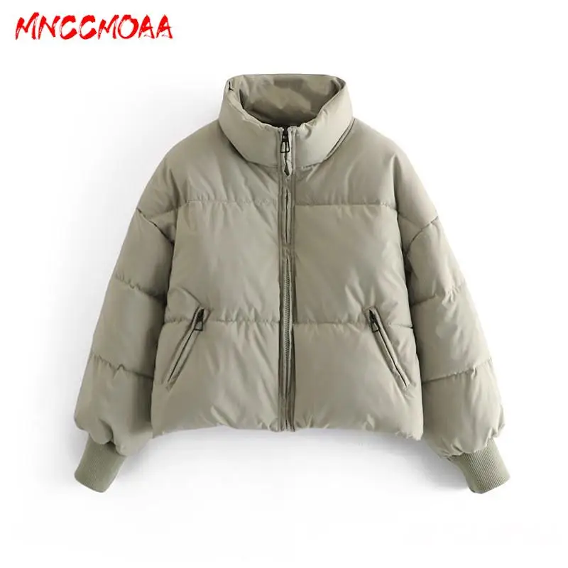 MNCCMOAA 2023 Winter Women\'s Fashion Loose Stand Collar Zipper Parkas Coat Female Casual Long Sleeve Thick Warm Outwears Tops