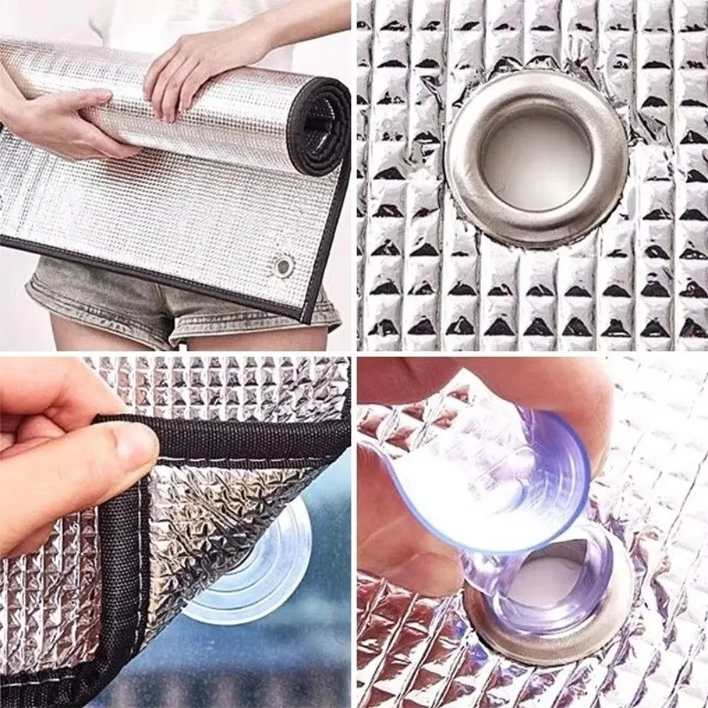 Aluminum Foil Window Insulation Film Anti-UV Removable Sunshade Protector Pad with Suction Cup Double Side Window Privacy Film