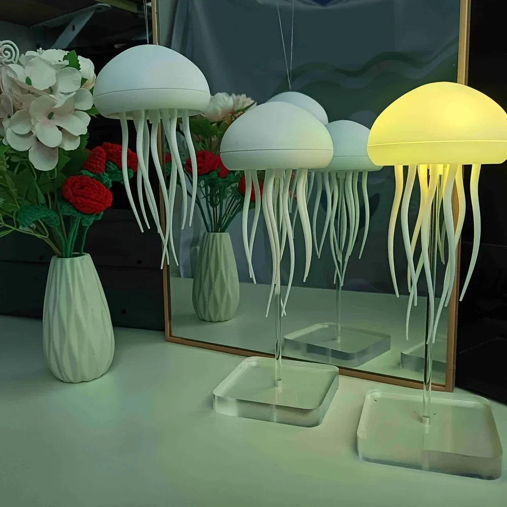 Modern Jellyfish Desk Lamp Rechargeable Type-C Powered Color Changing Lamp Suitable for Home Decor Office Bedroom Lighting