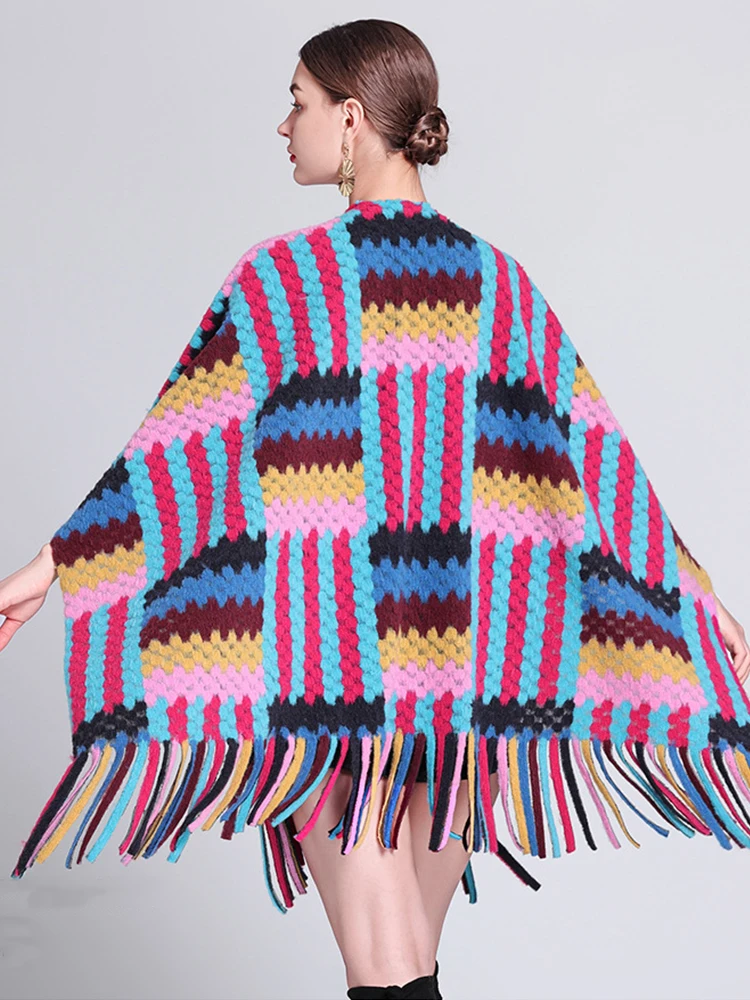 Fashion Winter Preppy Rainbow Scarf Women Ladies Layers Poncho Warm Femme Sweet Scarve Capa Para Mujer Pashmina Cloak Wrap Shawl