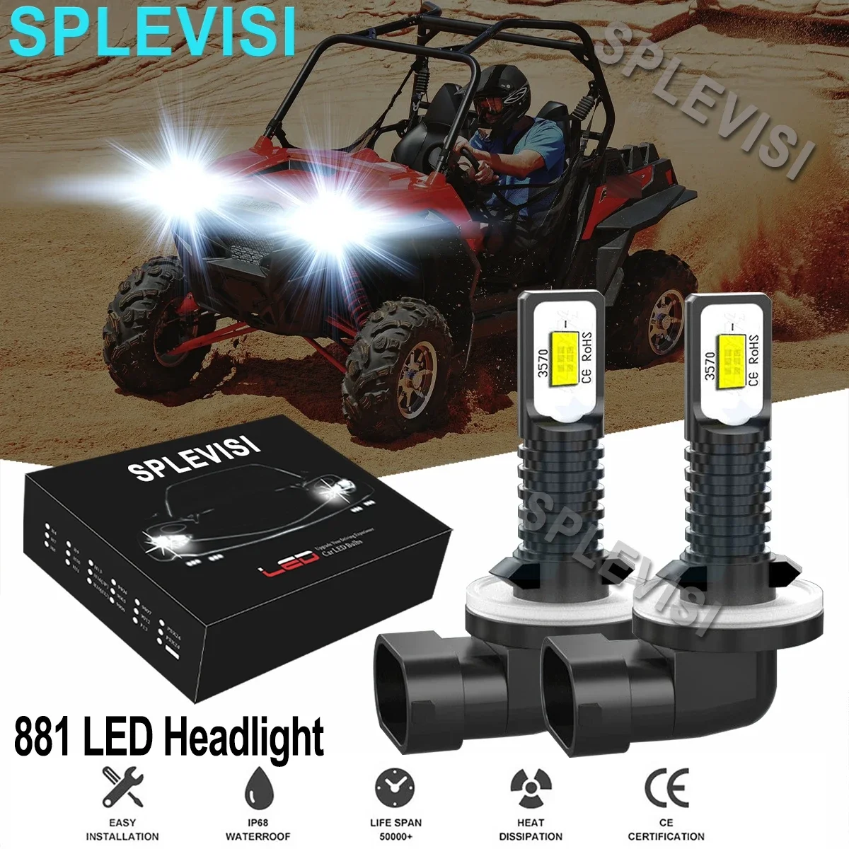 

2x 70W LED Headlight Bulbs Conversion Kit Pure White 6000K For Polaris Ranger 700 RZR 500 800 900 ATV UTV