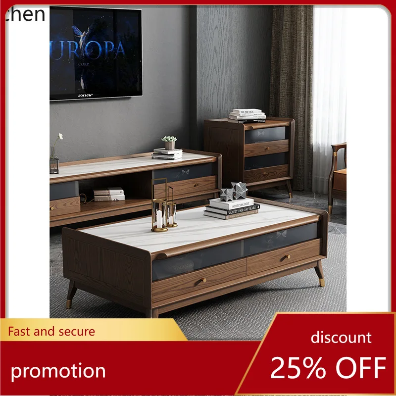 

CZ Rock Slab Coffee Table and TV Cabinet Set Simple Modern Solid Wood Living Room Coffee Table
