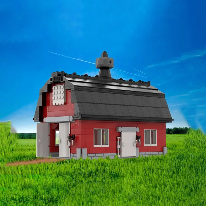 مدينة شارع عرض Moc قوالب بناء وحدات الحظيرة الحمراء مقياس نموذج التكنولوجيا كتل عيد الميلاد لتقوم بها بنفسك لعبة البناء هدايا العيد