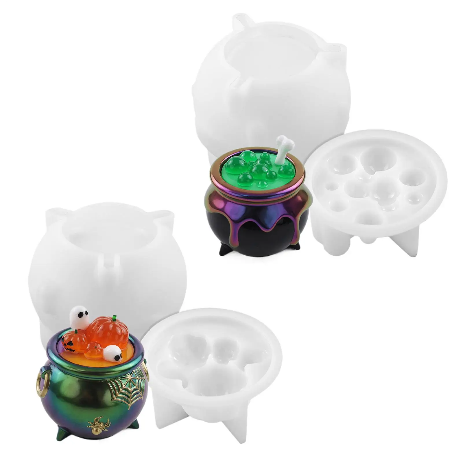 Halloween Witch Cauldron Silicone Mold Epoxy Resin Halloween Crucible Pumpkin Mold Easy Release Mould Crafting Supplies