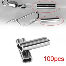 100PCS Fishing Single Double Barrel Crimping Sleeves Tackle Connector Tools
