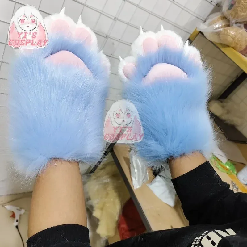 qq 123Furry مخصص فروي رئيس Fursuit Kigurumi Plash قفازات باو رقيق مع واحد يسار جديد أصفر وردي أرنب الفراء