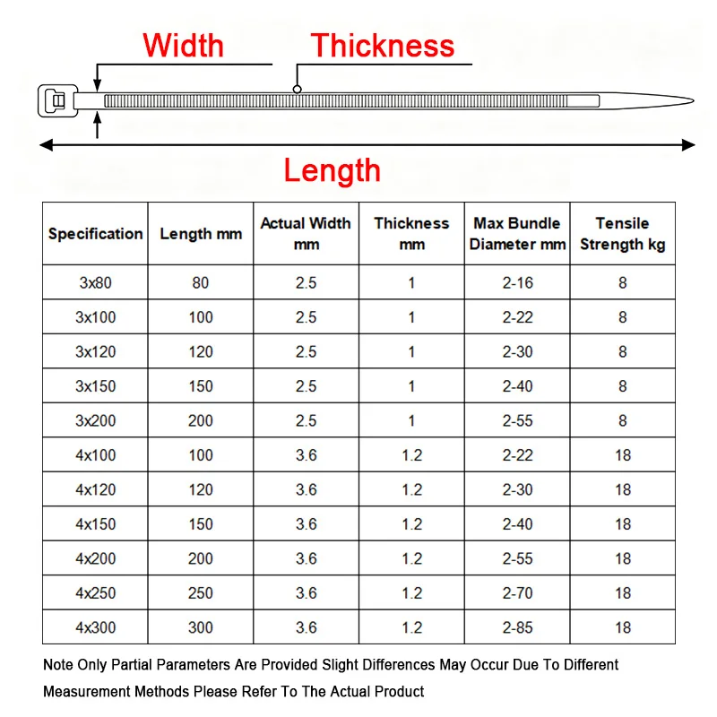 Heavy Duty Nylon Cable Tie White Black Self Locking Zip Tie Multi Size 3mm 4mm Wire Fastener For Daily Wiring Fixing
