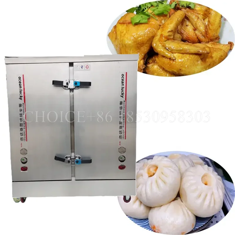 

Gas/Electric Rice Steam Cabinet Industrial Rice Steamer Cooker Seafood Steamers Double Door 24-Plate Canteen Food Steamer Cart