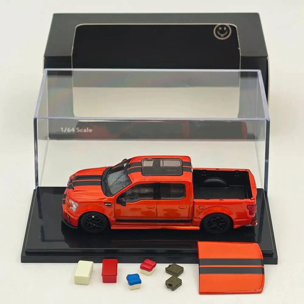 

Funny Model 1/64 F-150 Shelby Super Snake Pickup Sport Truck Model Orange with Black Stripes Diecast Models Car Collection