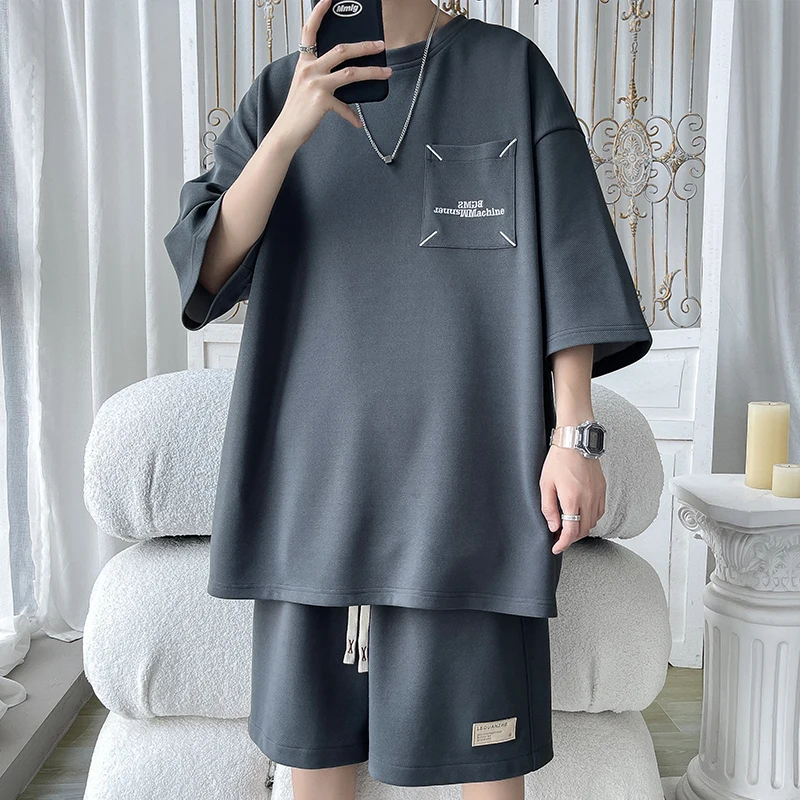 

Men's Casual 2-Piece Sportswear Set Streetwear Fashion Tracksuit T-shirts and Shorts Camping Clothes Beach Pant New Beachwear