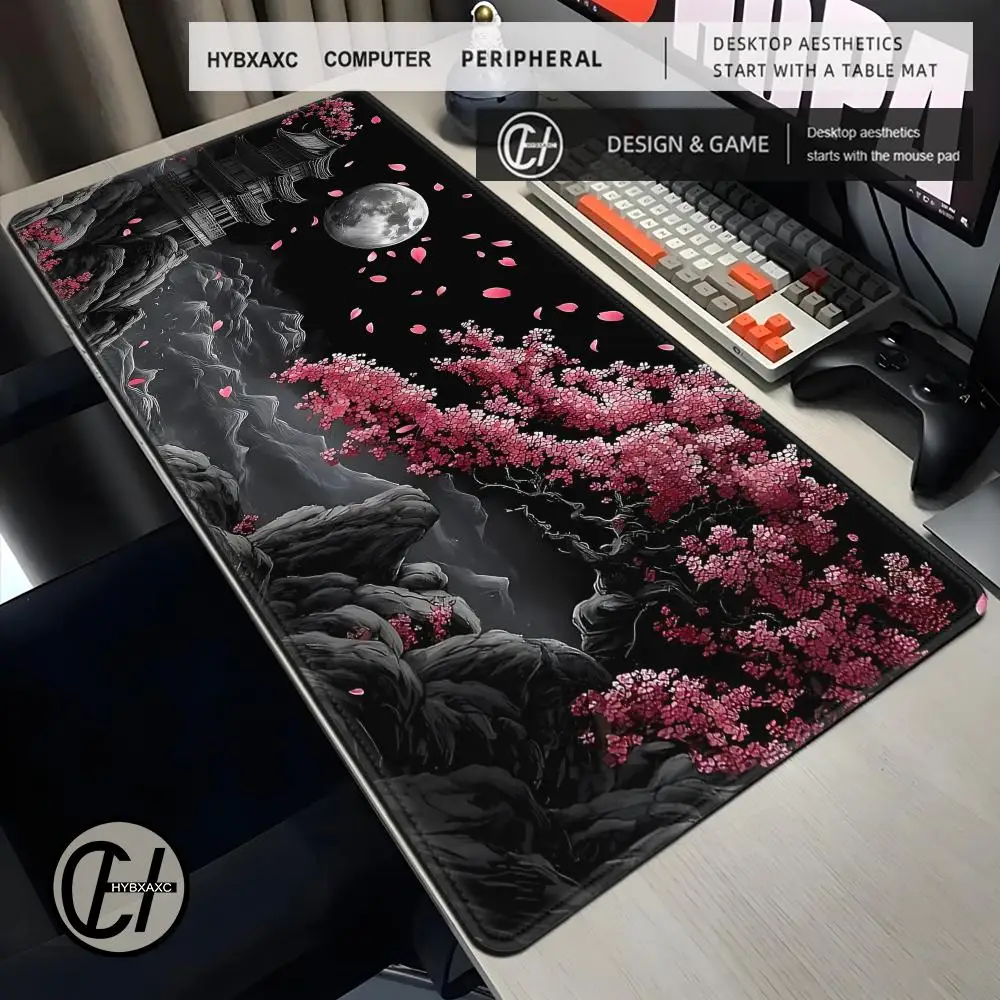 Ancient architecture and cherry blossoms Mouse Pad XXL Non-Slip Durable office mouse mat gaming mat with Stitched Edge Desk