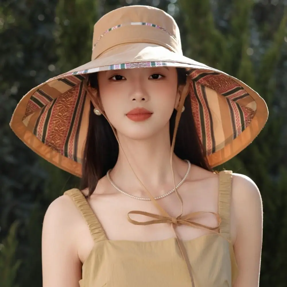 

Windbreak Rope Sun Protection Hat Double Sided Wearing Big Brim Fishermen Cap Wear-resistant Breathable Women Hat