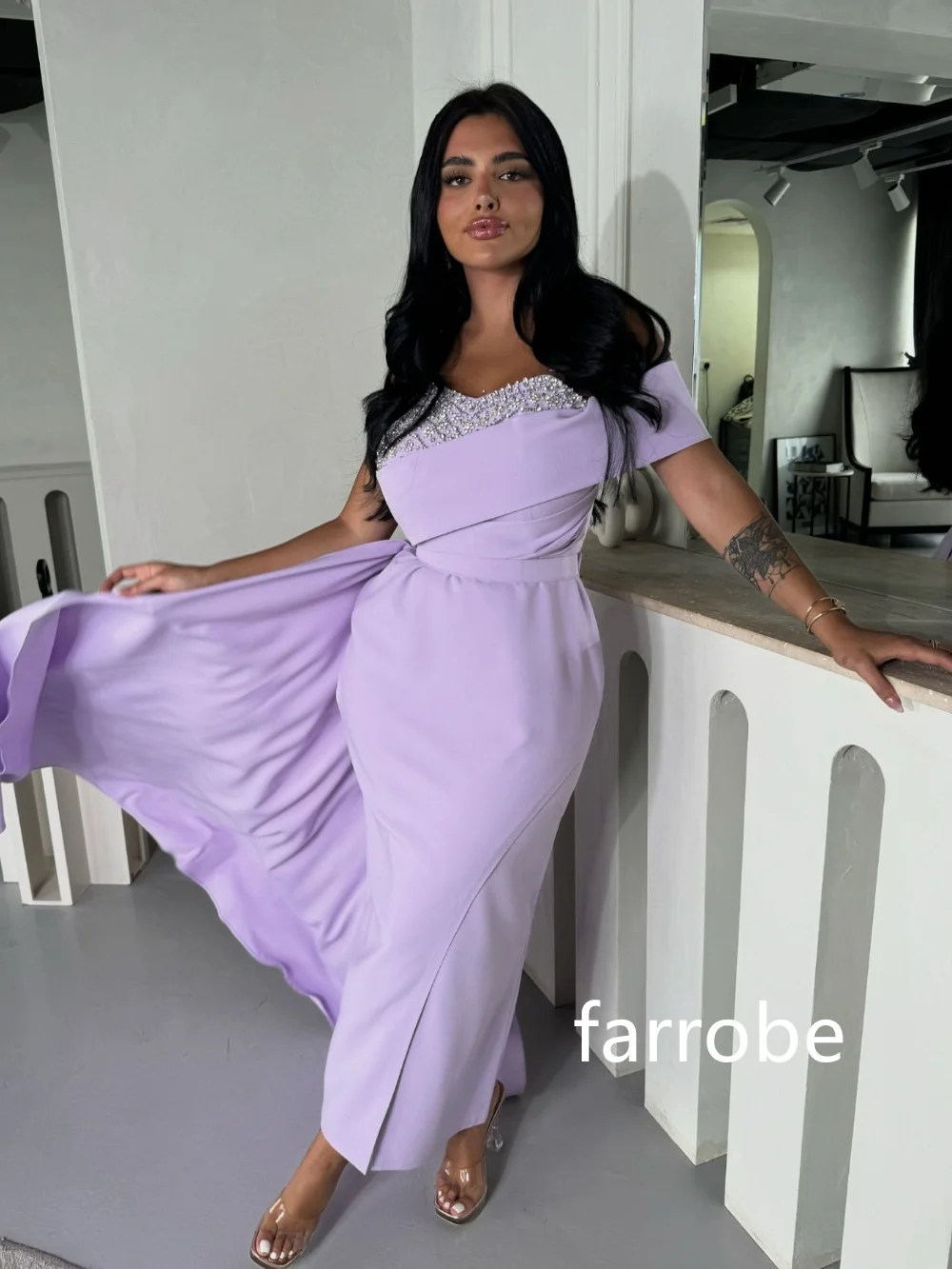 Personalizzato Pastrol Jersey Piega A-line Abiti longuette con spalle scoperte Abiti da sera Unisex Stile cinese Formale Casual Semplice R