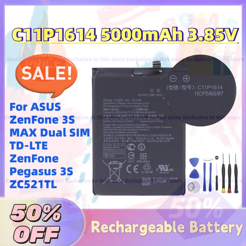 Large Capacity C11P1614 5000mAh 3.85V Mobile Phone Battery For ASUS ZenFone 3S MAX Dual SIM TD-LTE ZenFone Pegasus 3S ZC521TL