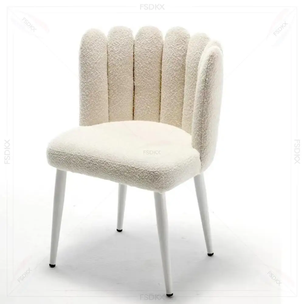 Nordic White Beige Modern Teddy Living Room Bedroom Chair Lamb Wool Velvet Wedding Chair Boucle Dining Chair With Metal Legs