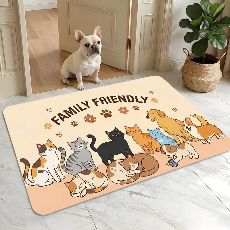 VIKAMA Family Friendly Pets Door Mat Cats Dogs Welcome Rug For Entryway Front Door Porch Indoor Outdoor Pet Lover Home Decor