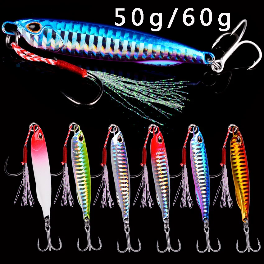 6PC 50g-60g Metal Jig Lure Slow Jigs Sinking Shore Casting Jigging Lures Trout Fish Spoon Sea Bass Sea Hard Bait Fishing Lure