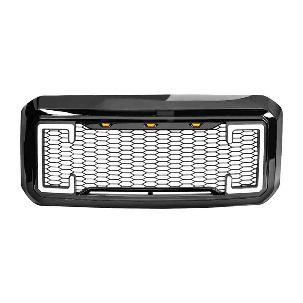 

FOR 2011-2016 Ford F250/350/450 Super Duty Raptor-style mesh grille with lights - Gloss Black OE （BC3Z-8200-G）