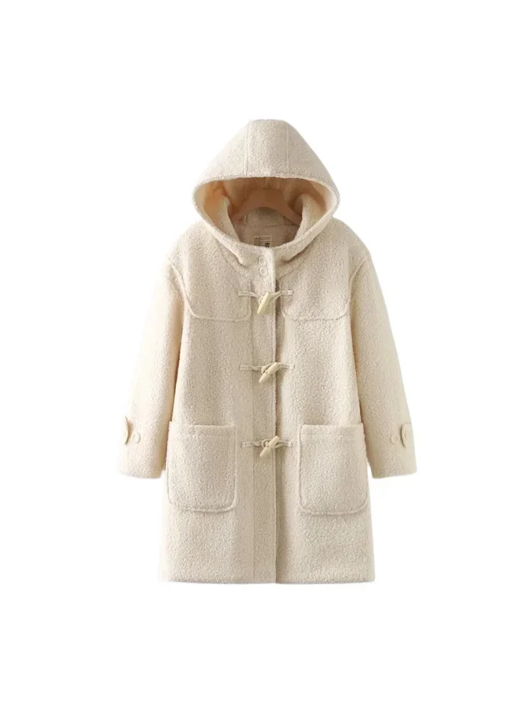 

High Quality Hooded Wool Blends Coat for Women 2024 Winter Thicken Single-breasted Jackets Oversized Outwear Woolen Overcoat