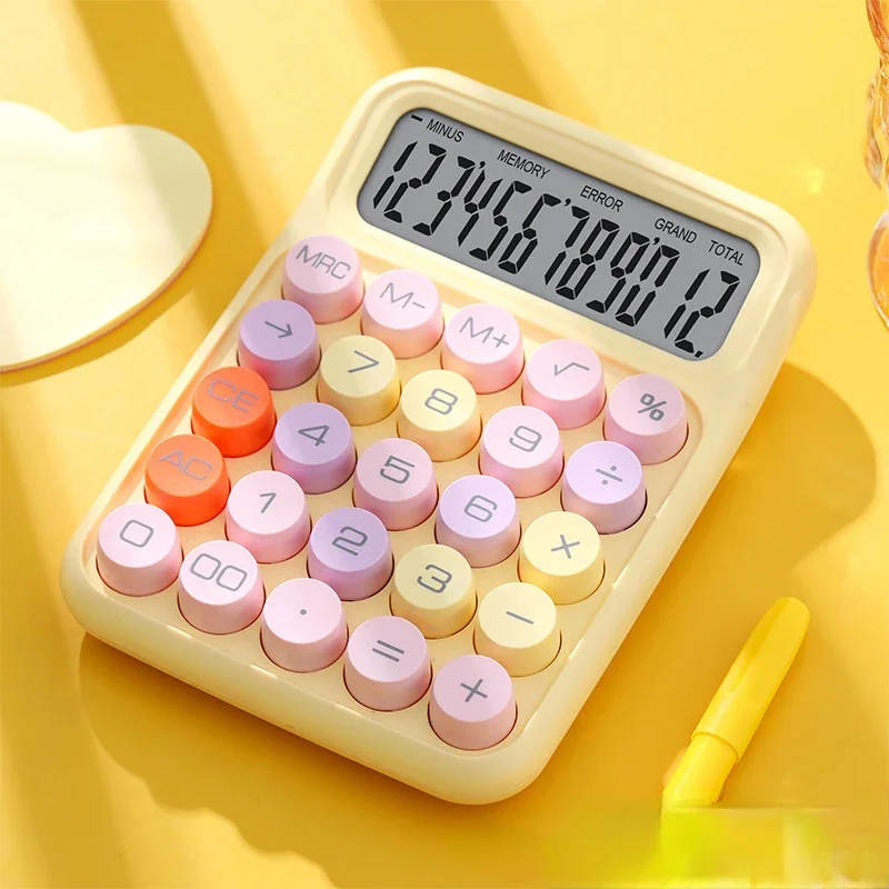 Mechanical Calculator 12 Digit Large LCD Display Big Round Button Calculator To School Supplies Students/Finance Stationery