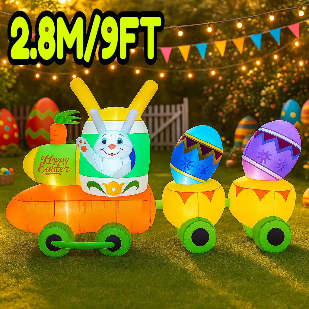 

2.8M/9FT Inflatable Model Easter Holiday Festival Bunny Easter Egg Train DIY Decoration Outdoor Garden Yard LED Light Ornament