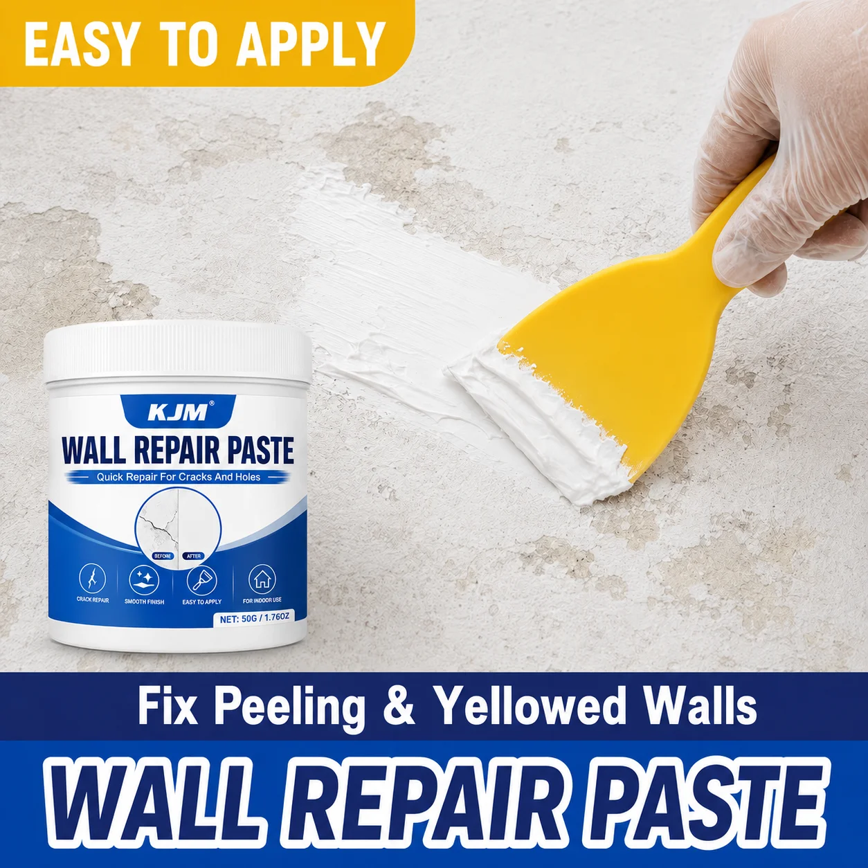 KJM White Wall Repair Putty Rental Drywall Mending Kit 50G Quick Dry Anti-Crack Non Peeling Waterproof Wall Hole Filler