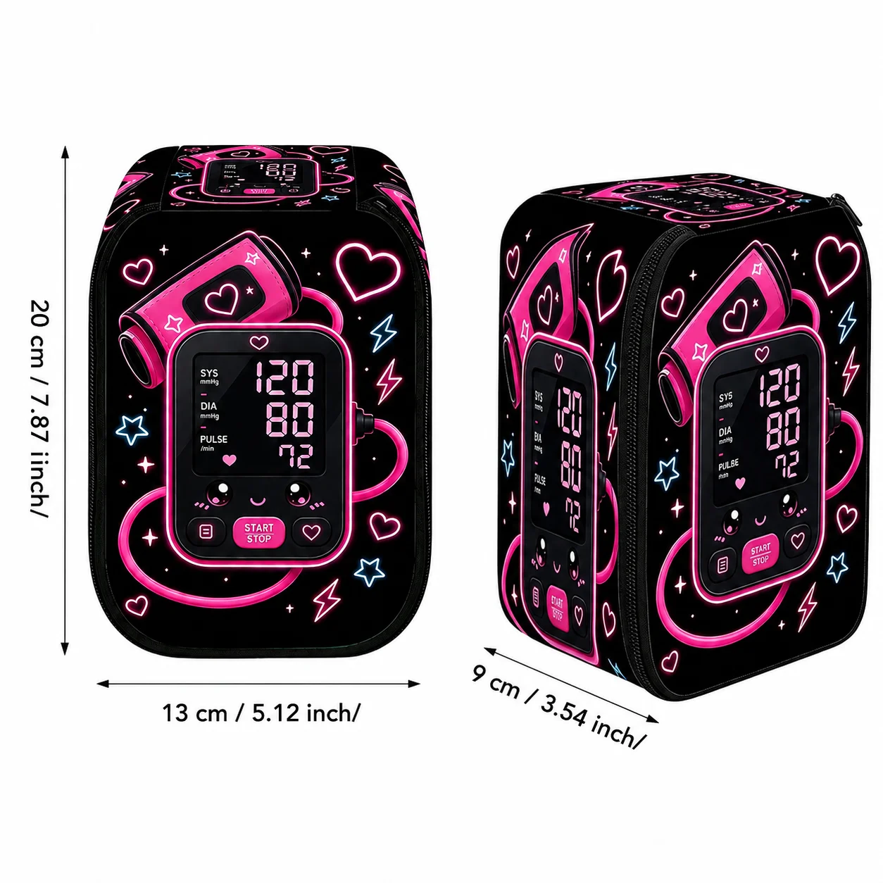 Blood Pressure Monitor Storage Bag Neon Print Protective Case for Home Travel Medical Equipment Organizer Carrying Pouch Holder view 6