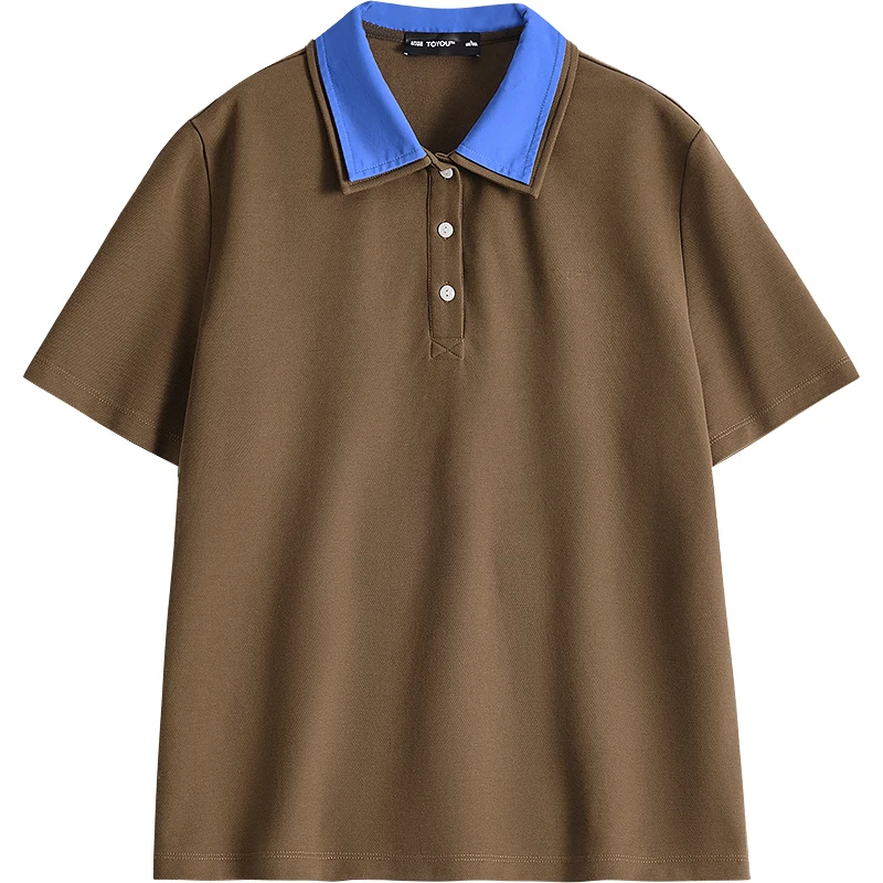 TOYOUTH femmes Piqué coton t-shirts 2026 printemps nouveau Double col Niche conception ample Polo hauts