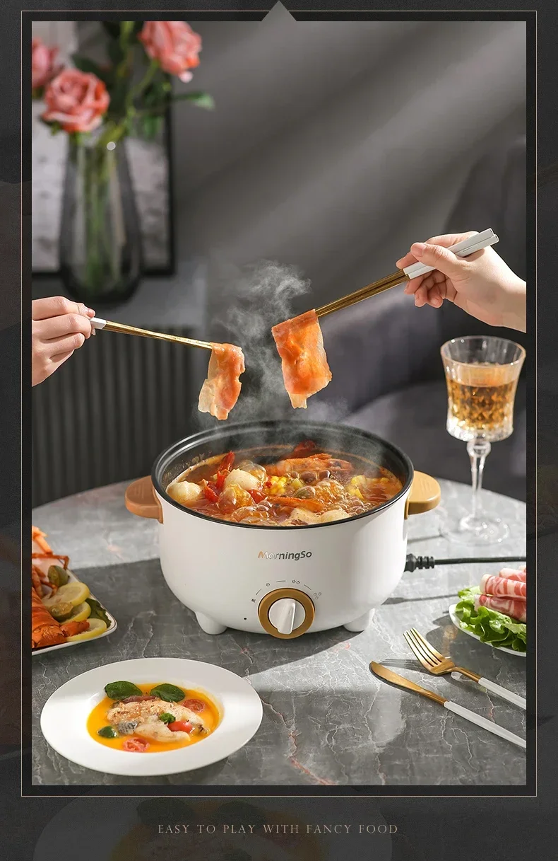 220V Electric Hot Pot  for  and Small Kitchens, Multi-Functional Cooker for Stir-Fry, Boiling, and Noodle Cooking