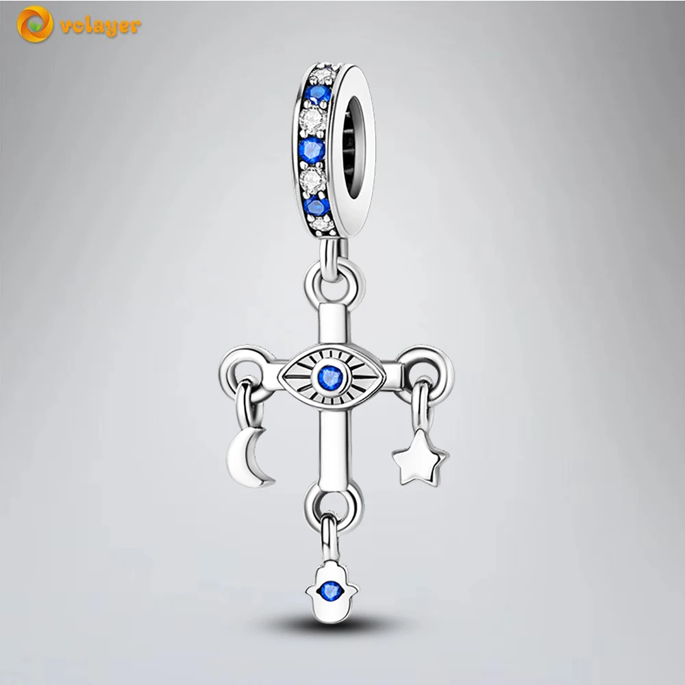 

Volayer 925 Sterling Silver Beads Eye of Omniscience Cross Dangle Charm fit Original Pandora Bracelets for Women DIY Jewelry