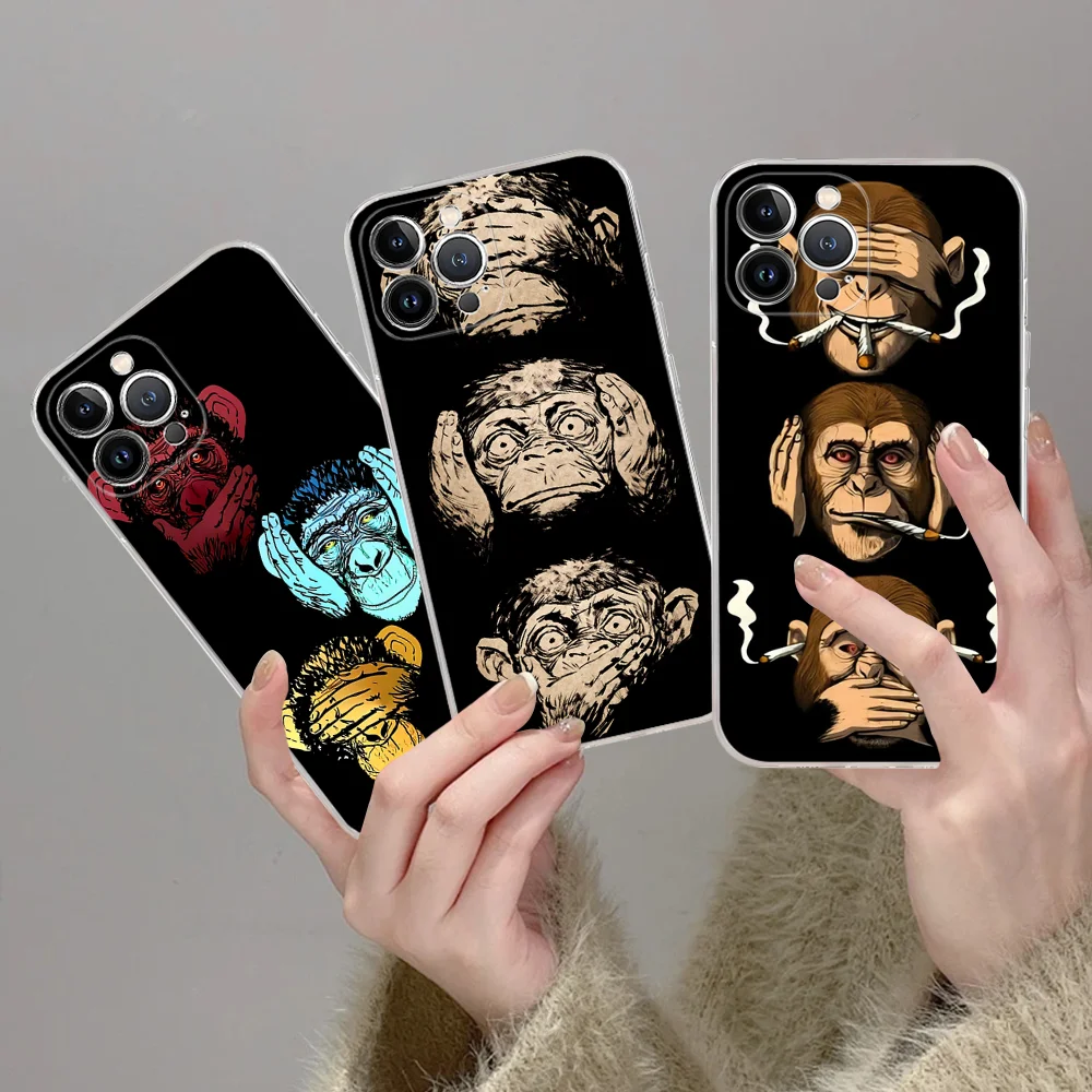 Three Monkeys Phone Case Silicone Soft for iphone 16 15 14 13 12 11 Pro Mini XS MAX Plus X Cover