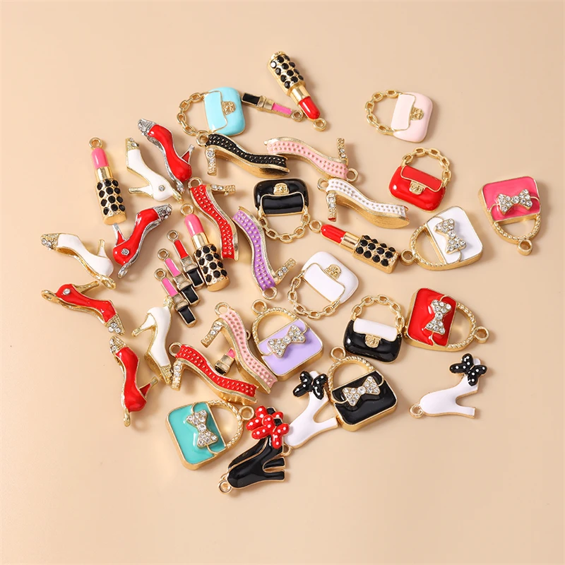 10 Stück Niedliche Emaille-Anhänger in Form von Lippenstiften und High Heels für Schmuckherstellung, Ohrringe, Halsketten, DIY-Bastelbedarf – Detail 3