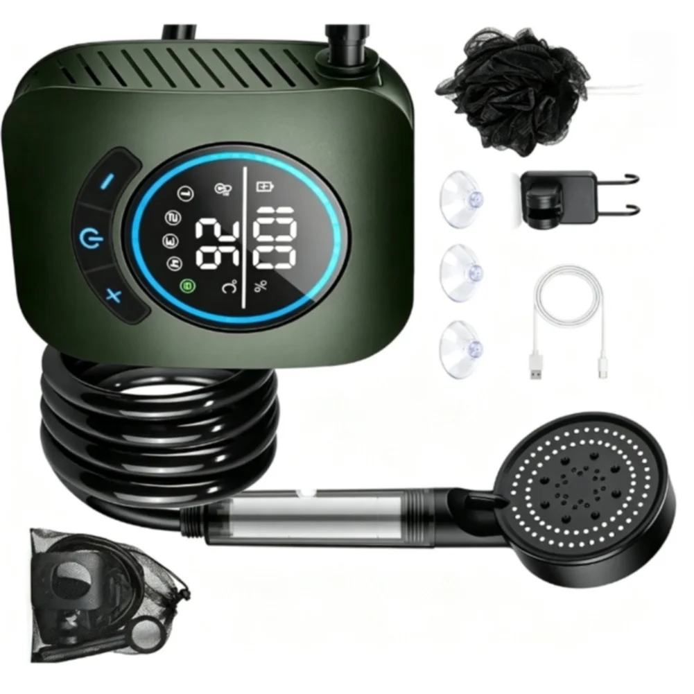 Electric Camping Shower with 8000mAh Battery 5 Spray Types LED Screen for Water and Power Level Outdoor Activities