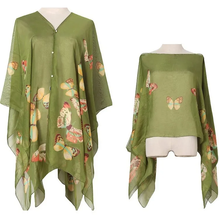 Women Sun Protection Shawl for Cycling Lady Summer Chiffon T-shirt Holiday Flower Scarf Bikini Blouse Breathable Beach Wrap P1