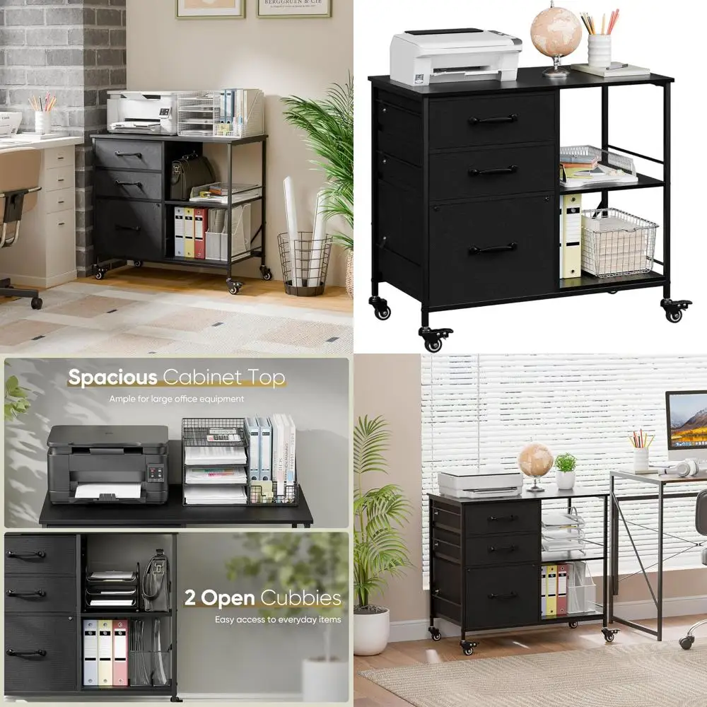 

Тумба-картотека на 3 ящика на колесиках, черная, для компактных офисных и домашних помещений