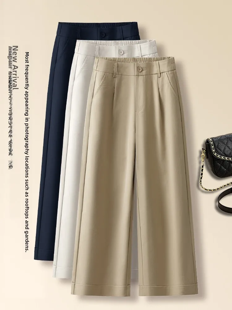 

Slim Fit Wide Leg Sakamoto Pants Women Summer Thin High Waist Casual Suit Pants Loose Nine Point Straight Leg Pants