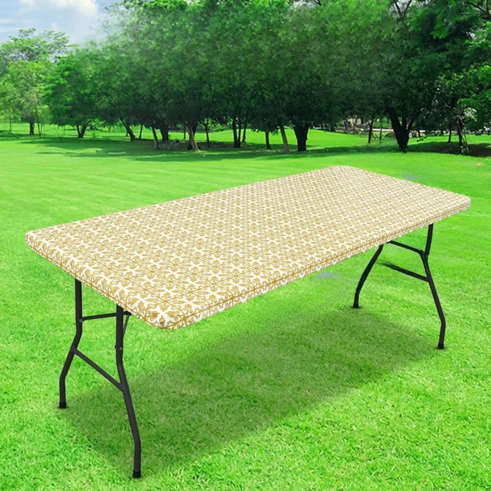 Rectangular Baroque Print Elastic Fitted Tablecloth Waterproof Non-slip Elastic Table Sheet Heat-resistant Washable