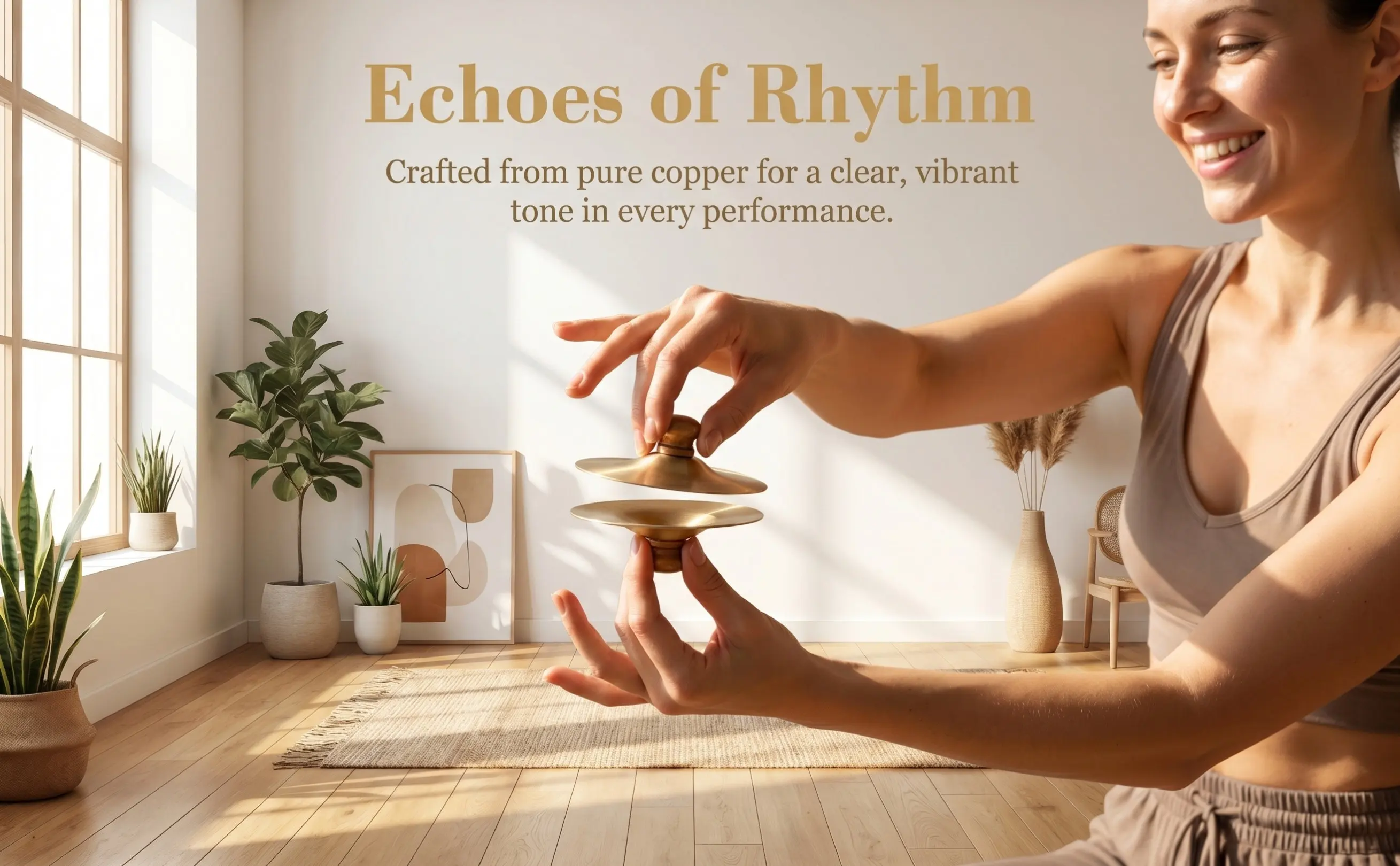 1Pair Small Copper Cymbals 7Cm Compact Hand Cymbals Ethnic Percussion Instrument for Opera Dance Performance Holiday Festive