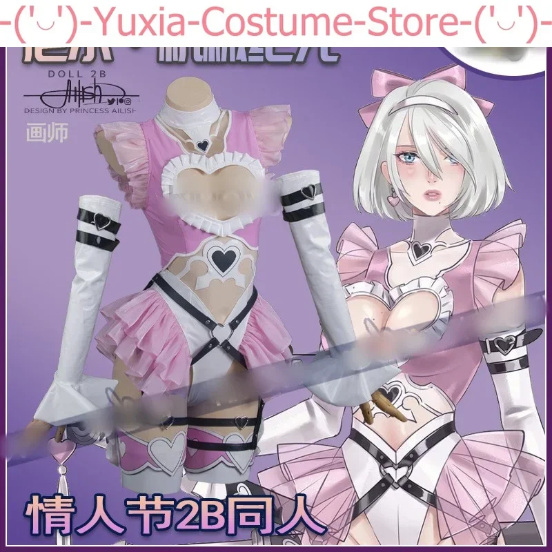 Game NieR: Automata DOLL 2B Cosplay Costume 2B Sexy Lingerie Leather Pink Valentine's Day Maid Dress Halloween Uniform