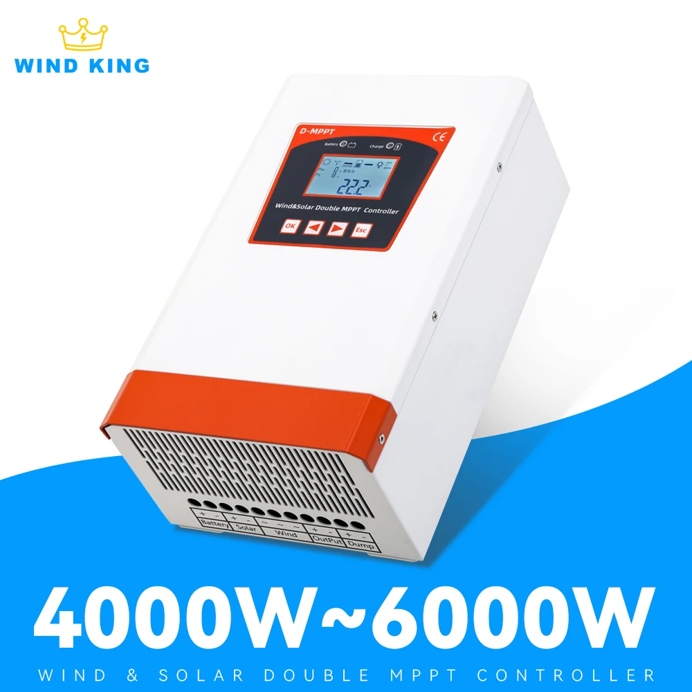 WindKing 6000W Double MPPT Hybrid Charge Controller Better Efficiency Solar & Wind Hybrid System 12v 24v 48v Auto For Home Use