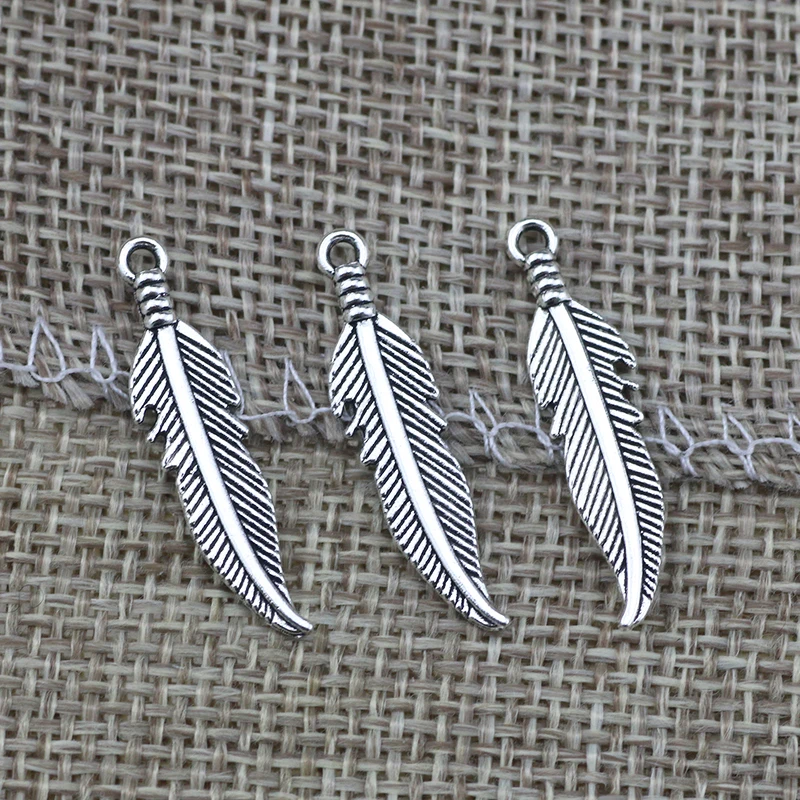 50pcs/lot 7*27mm Leaf Feather Charm Pendant Jewelry Making Findings Accessories DIY Handmade Wholesale