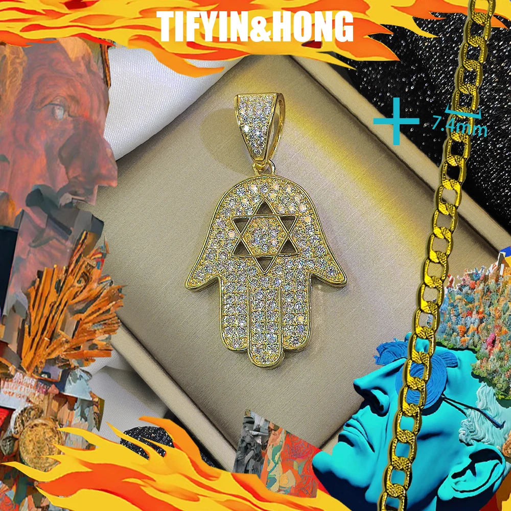 New men's and women's trendy gold-plated necklace, diamond inlaid pendant, street nightclub decoration, hip-hop culture