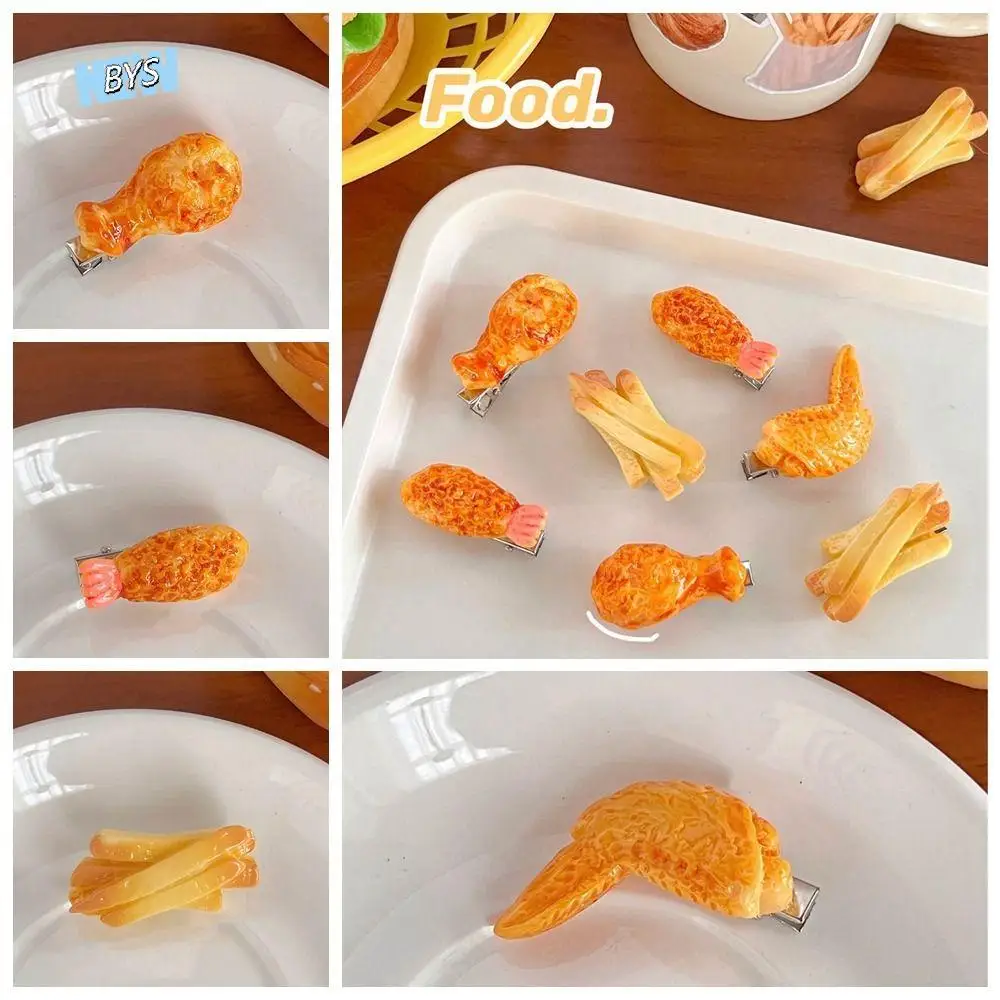 

Funny Fried Chicken Simulated Food Hair Clip French Fries Duckbill Clip Fake Food Hairpin Geometry Bangs Clip Daily