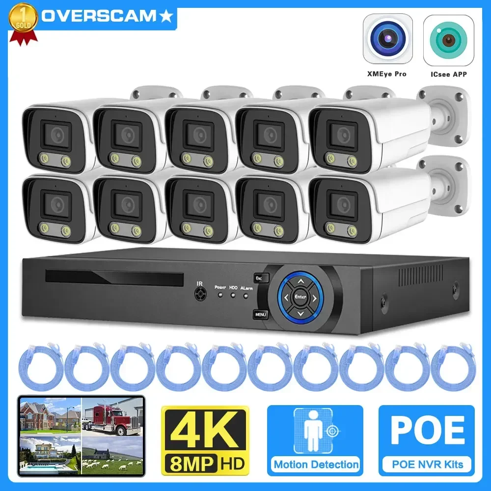 

4K Ultra POE Video Surveillance System 10CH NVR Recorder Outdoor 4K Security Cameras 8MP Colorful Night CCTV Video Cameras Kit