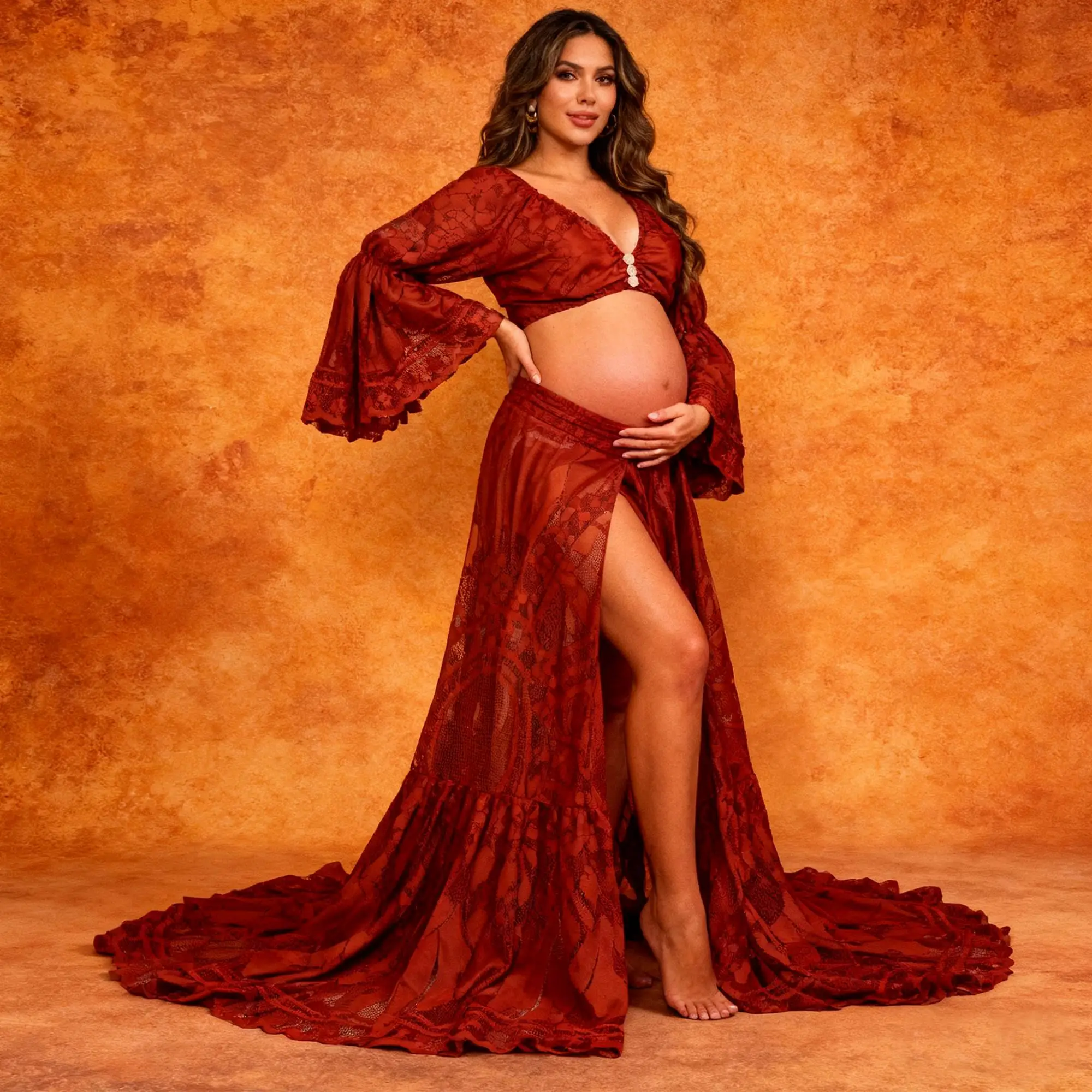 Don&Judy Maternity Woman Dress For Baby Shower Sexy Front Silt Clothing Two Pieces Set Dress For Pregnant Woman